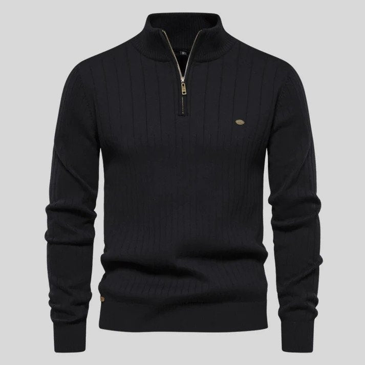 Refined Vertical Rib Half-Zip Pullover