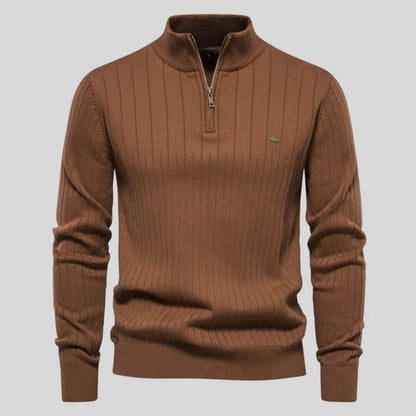 Refined Vertical Rib Half-Zip Pullover