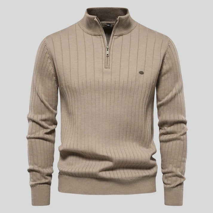 Refined Vertical Rib Half-Zip Pullover