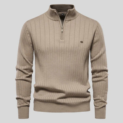 Refined Vertical Rib Half-Zip Pullover