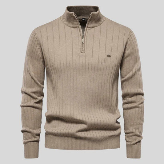 Refined Vertical Rib Half-Zip Pullover