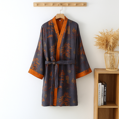 Men's Breathable Jacquard Kimono Robe