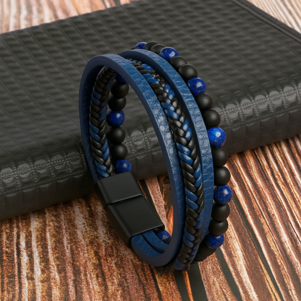 Niki | Men's Braided Leather & Stone Magnetic Bracelet