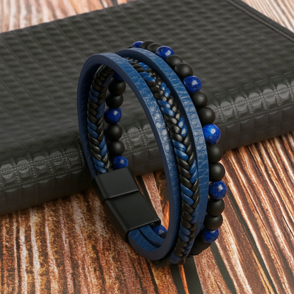 Niki | Men's Braided Leather & Stone Magnetic Bracelet