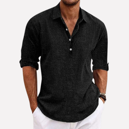 Men's Breathable Linen Blend Collared Shirt