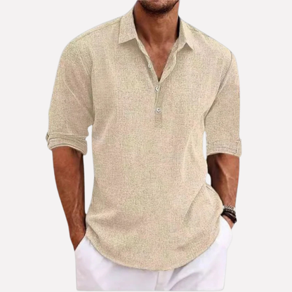 Men's Breathable Linen Blend Collared Shirt