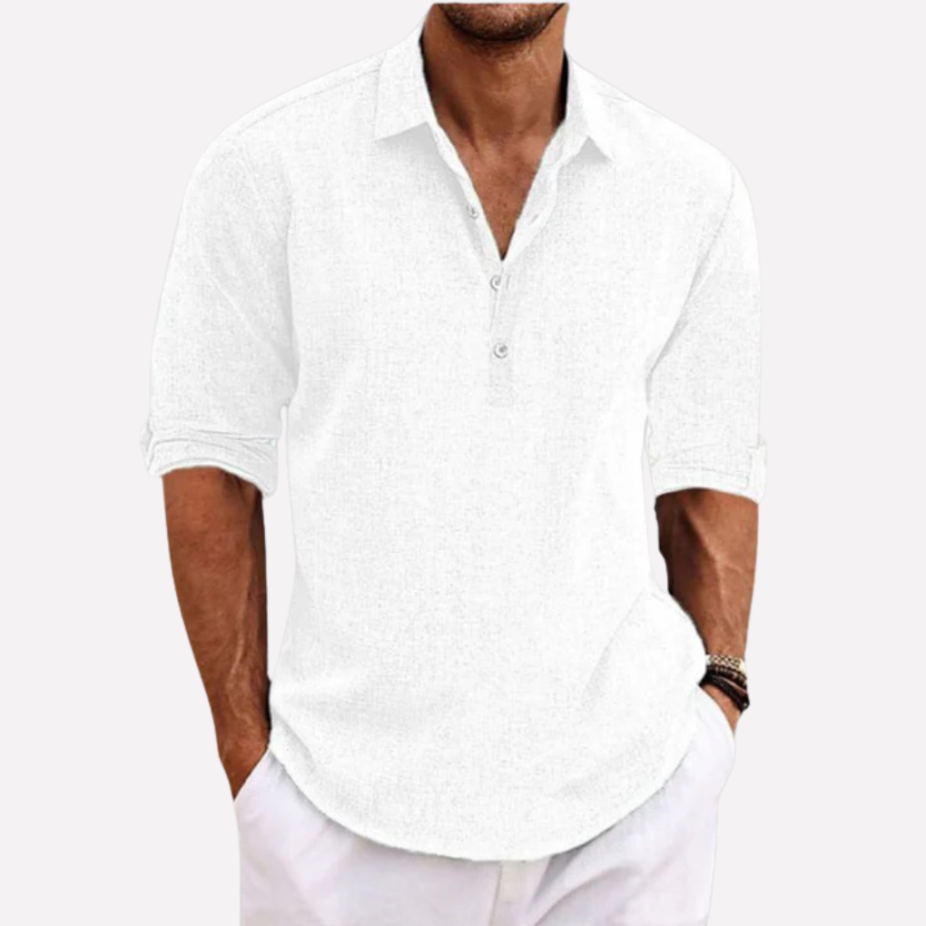 Men's Breathable Linen Blend Collared Shirt