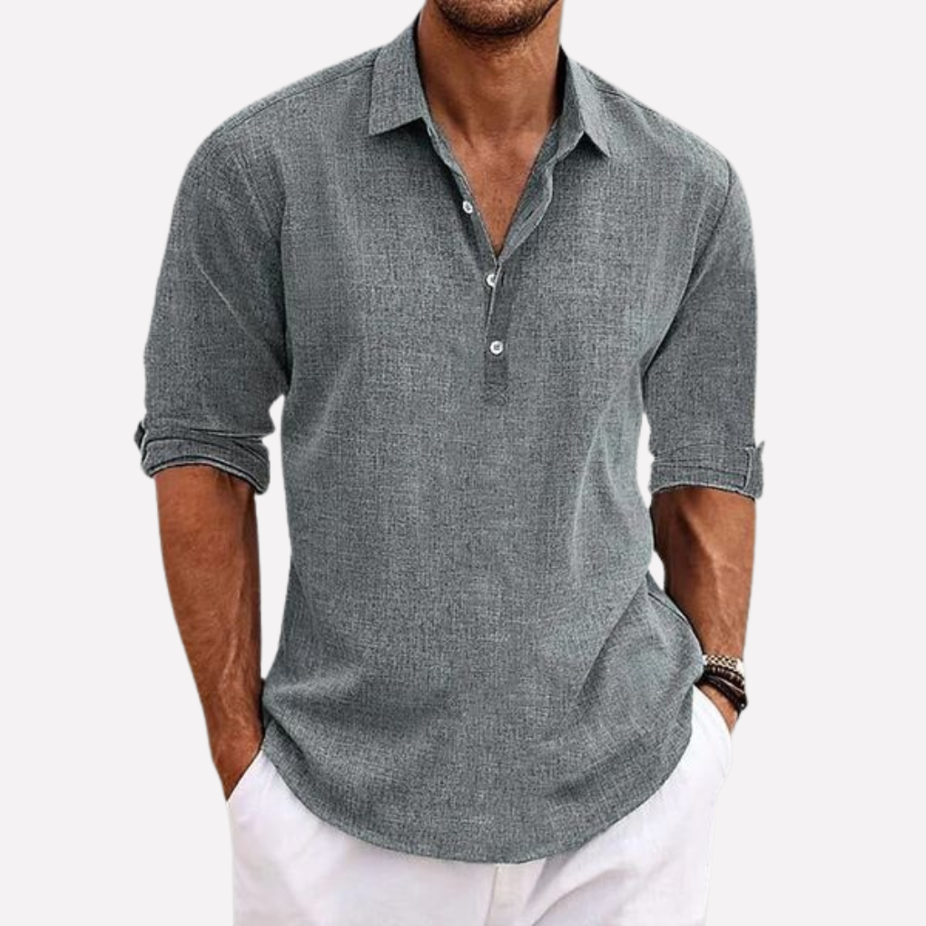 Men's Breathable Linen Blend Collared Shirt