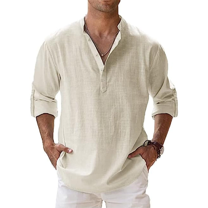 Niki | Men's Cotton Blend Banded Collar Shirt