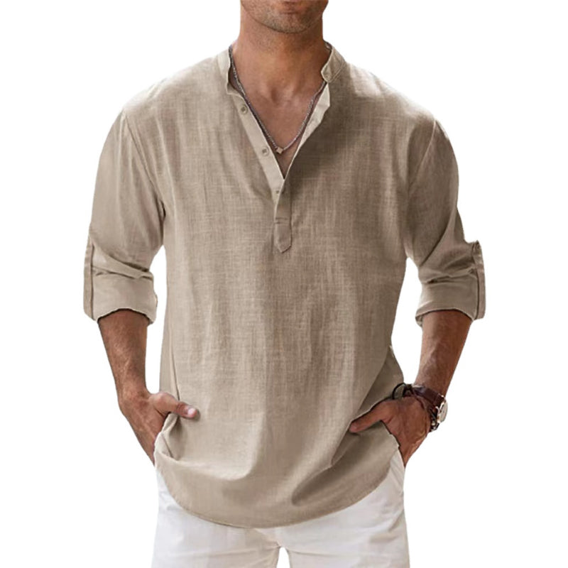 Niki | Men's Cotton Blend Banded Collar Shirt