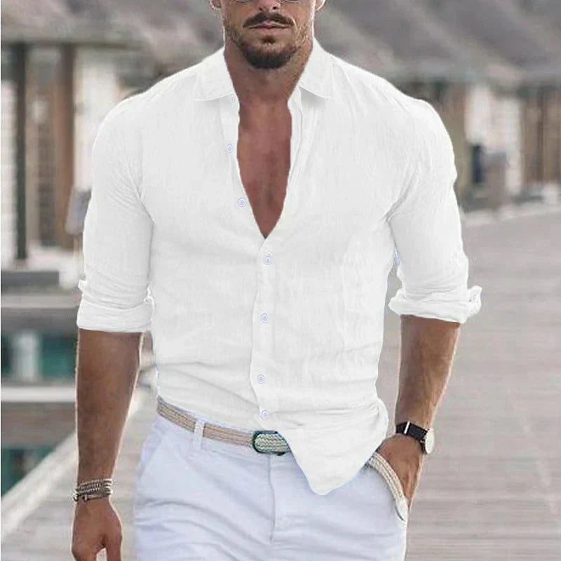 Men's Breathable Linen Button-Up Shirt