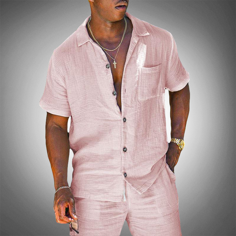Mens Linen Shirt and Shorts Casual Set