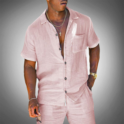 Mens Linen Shirt and Shorts Casual Set