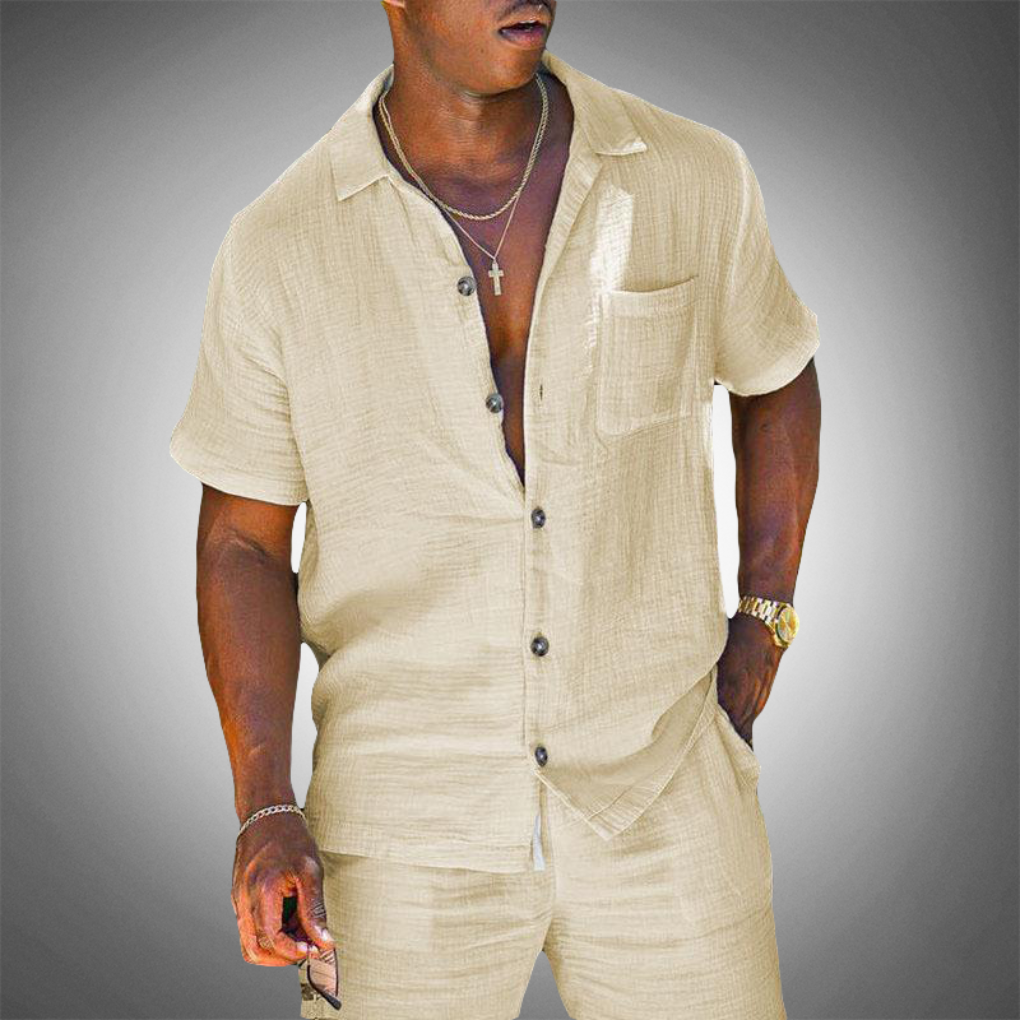Mens Linen Shirt and Shorts Casual Set