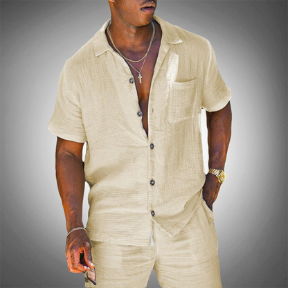 Mens Linen Shirt and Shorts Casual Set