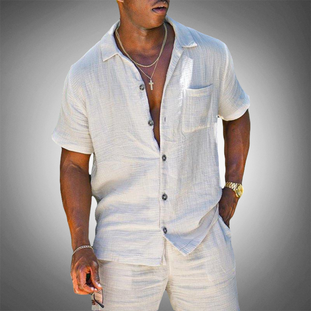 Mens Linen Shirt and Shorts Casual Set