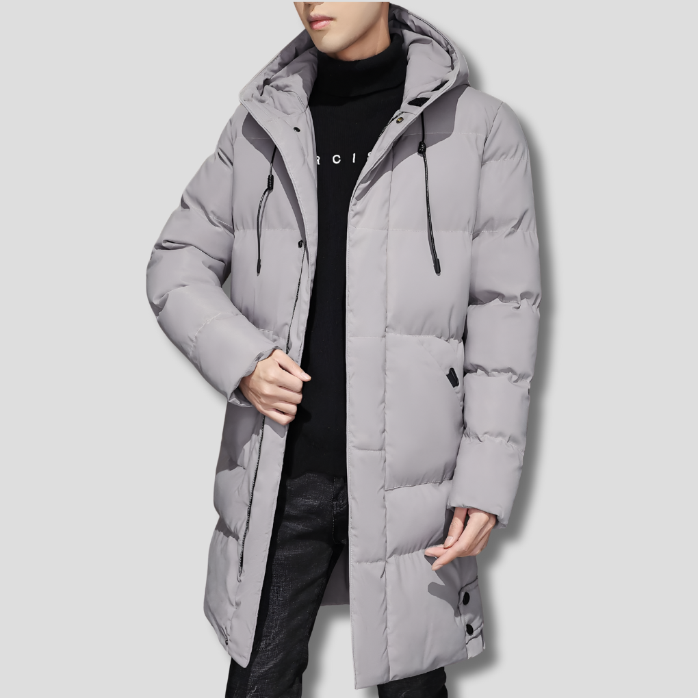 Men's Insulated Long Puffer Coat with Hood