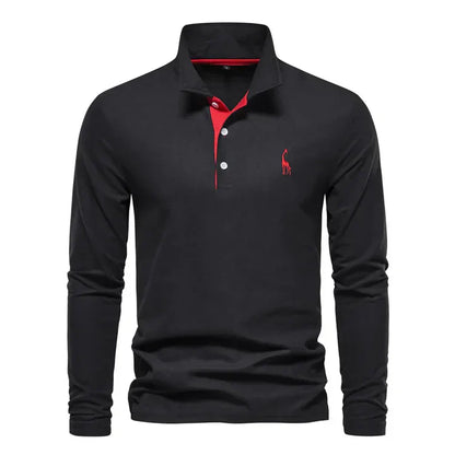 Long Sleeve Polo with Subtle Embroidery