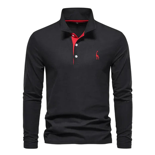 Long Sleeve Polo with Subtle Embroidery