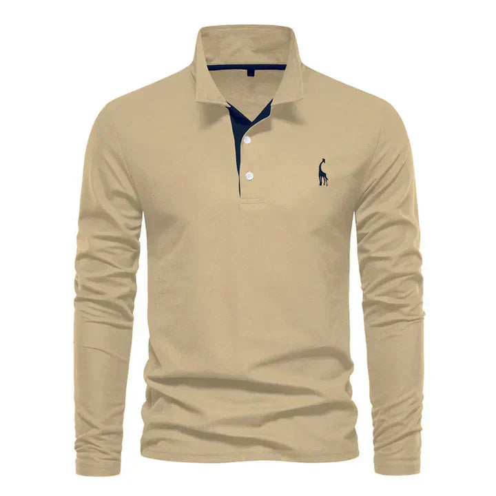Long Sleeve Polo with Subtle Embroidery