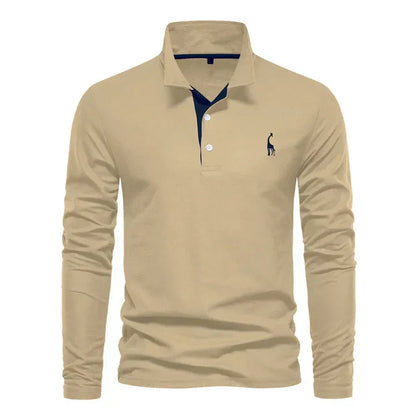 Long Sleeve Polo with Subtle Embroidery