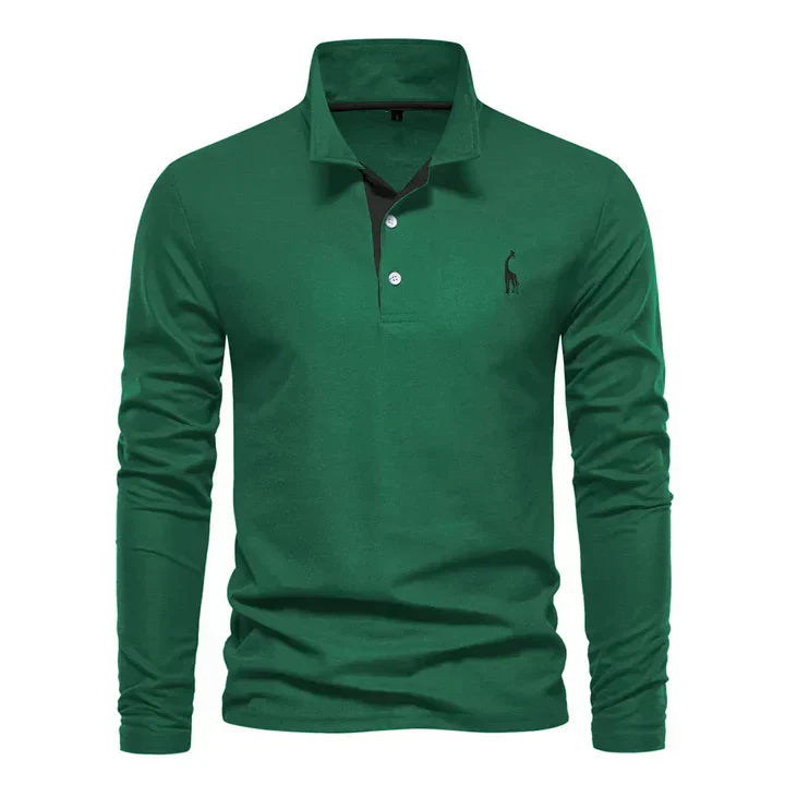 Long Sleeve Polo with Subtle Embroidery