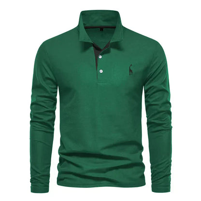 Long Sleeve Polo with Subtle Embroidery