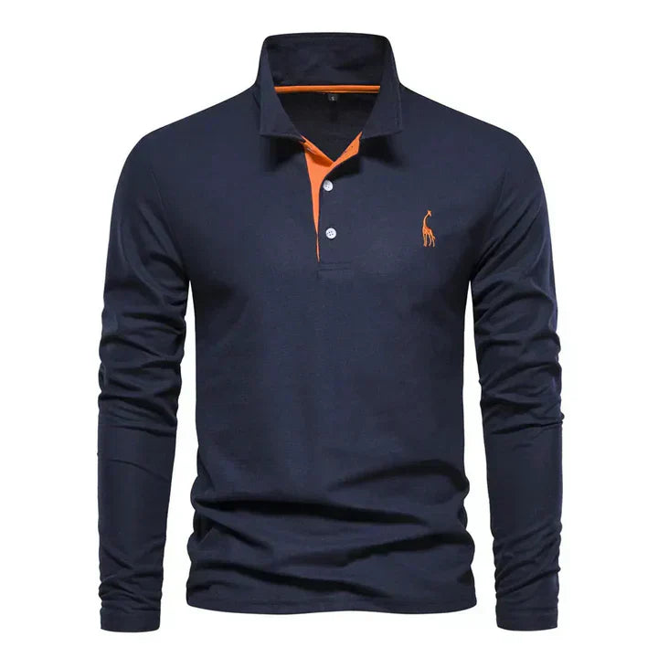 Long Sleeve Polo with Subtle Embroidery