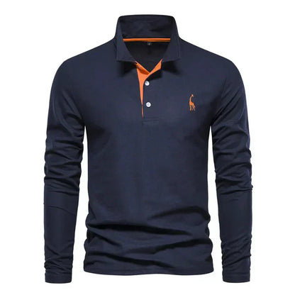 Long Sleeve Polo with Subtle Embroidery