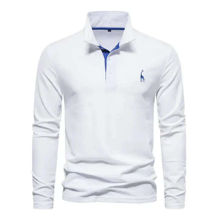 Long Sleeve Polo with Subtle Embroidery