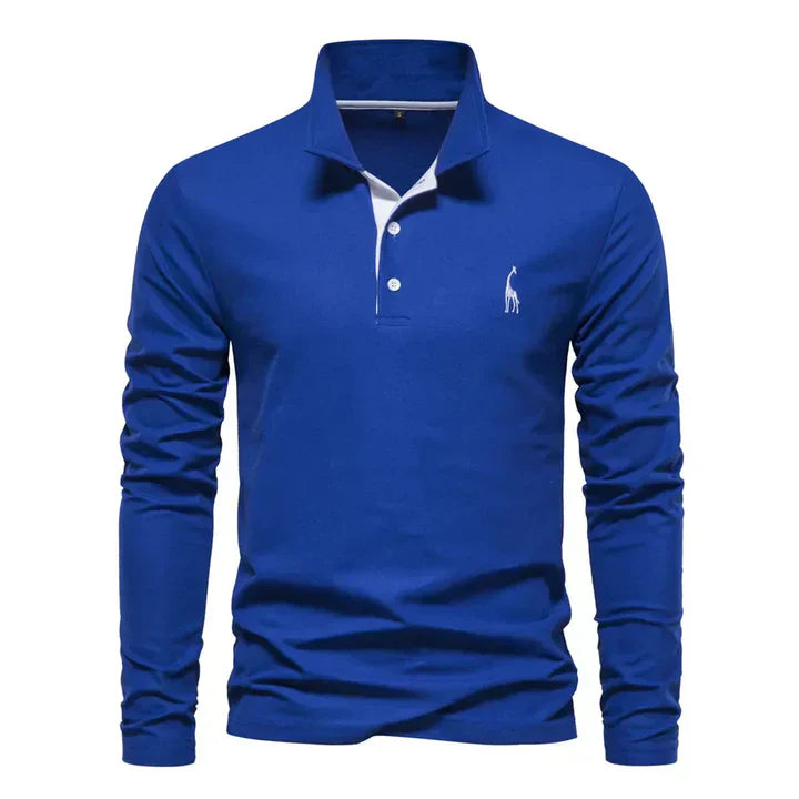 Long Sleeve Polo with Subtle Embroidery