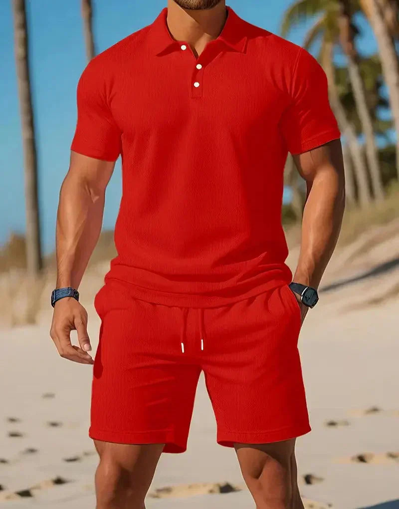 Relaxed Knit Polo and Shorts Set