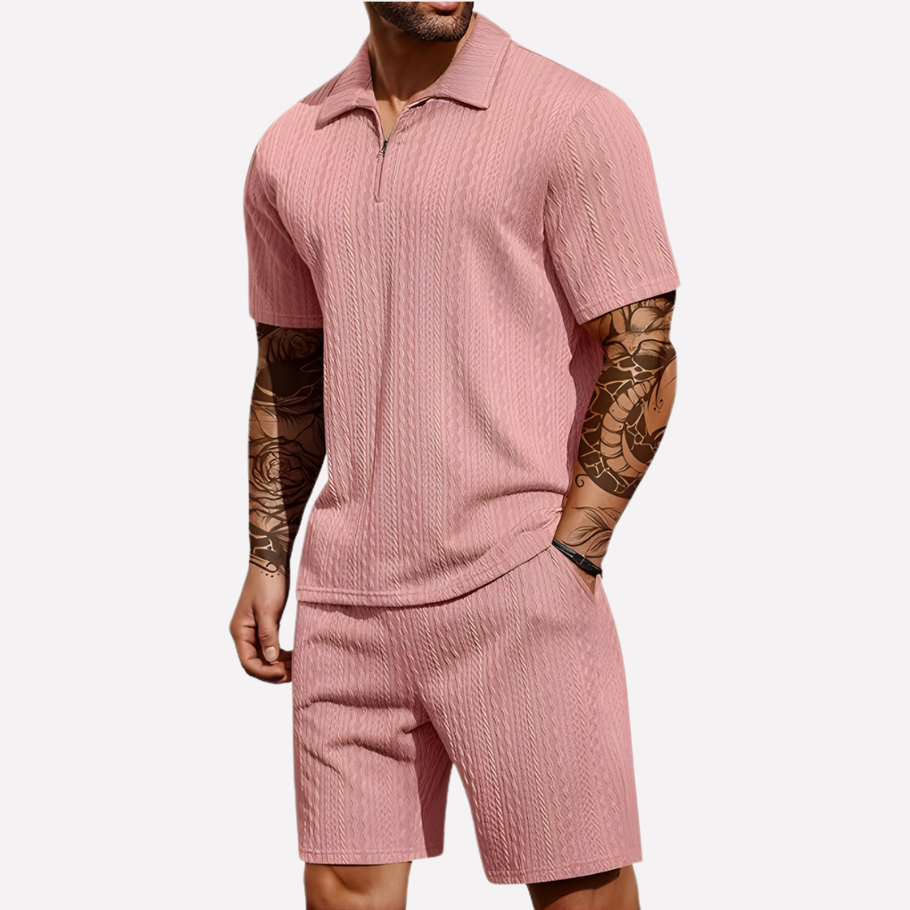 Men's Relaxed Textured Quarter-Zip Set