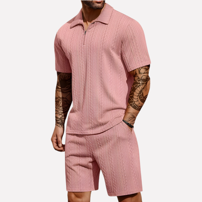 Men's Relaxed Textured Quarter-Zip Set