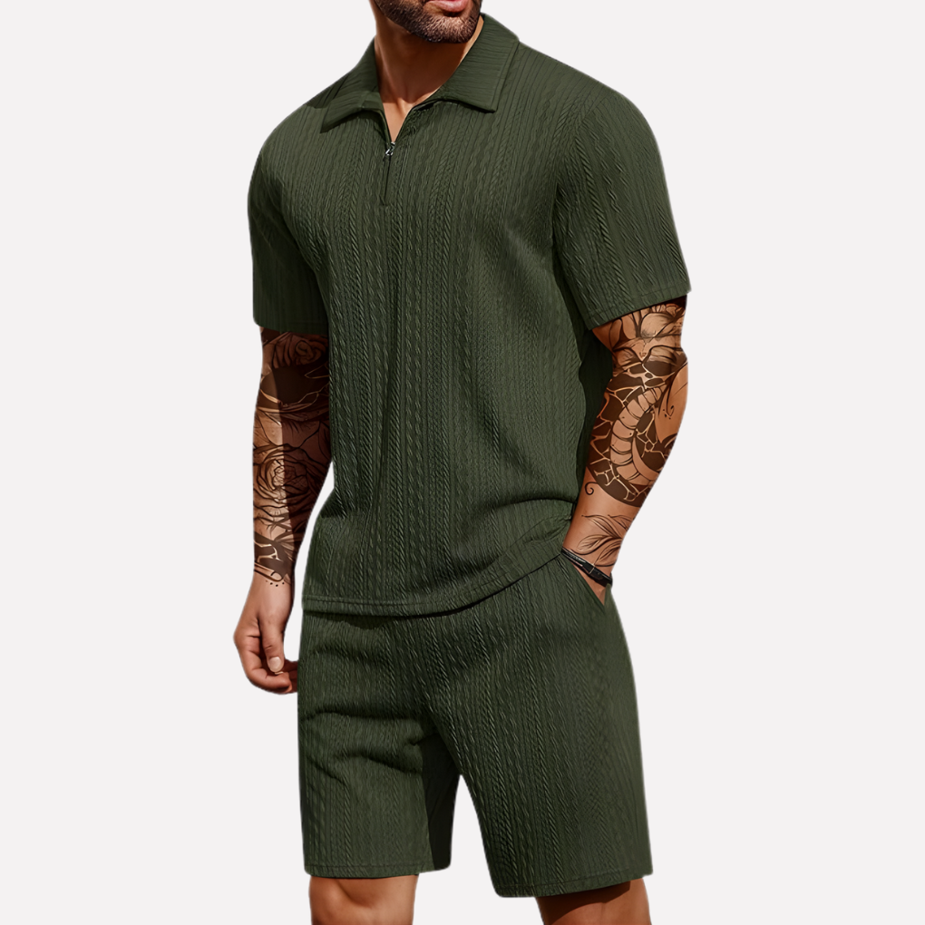 Men's Relaxed Textured Quarter-Zip Set