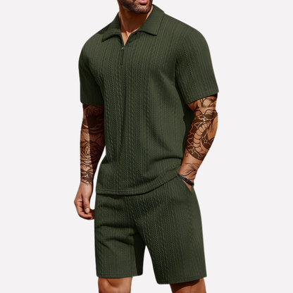 Men's Relaxed Textured Quarter-Zip Set