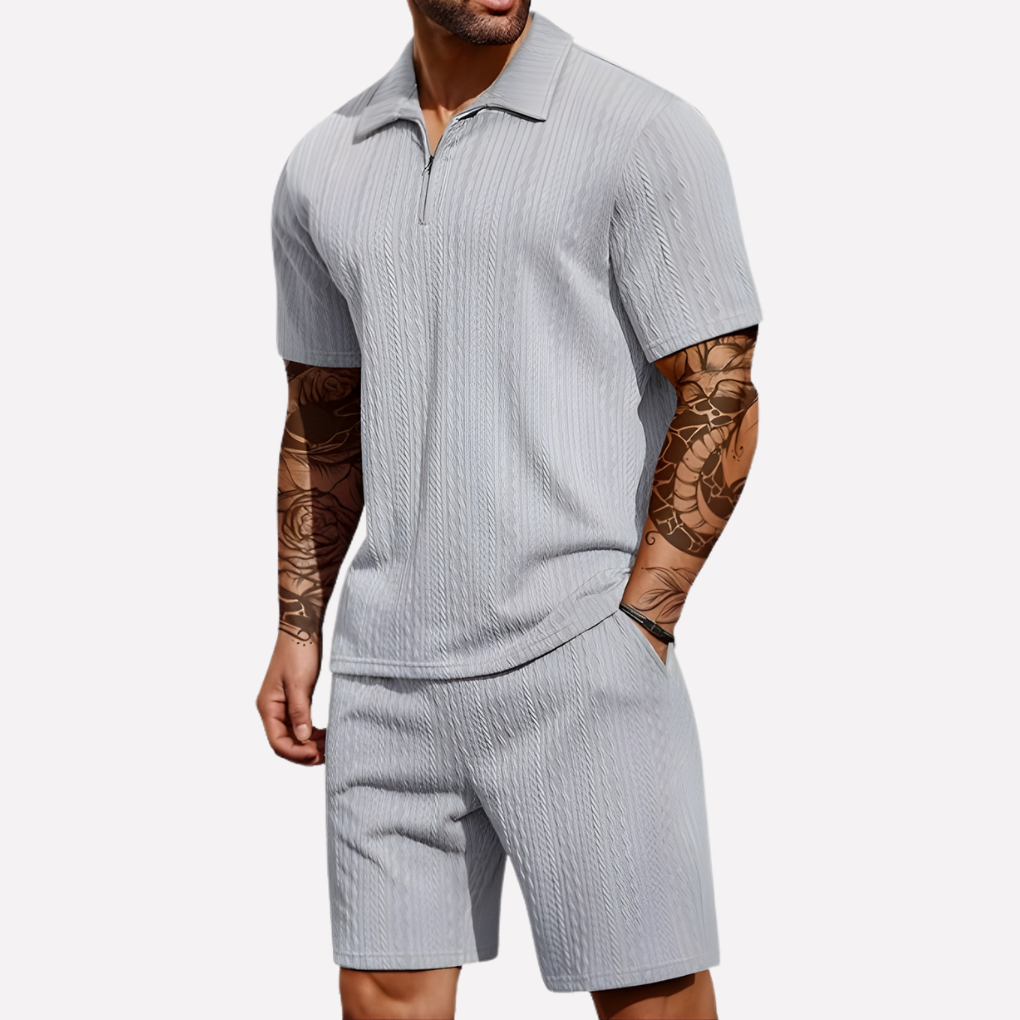 Men's Relaxed Textured Quarter-Zip Set