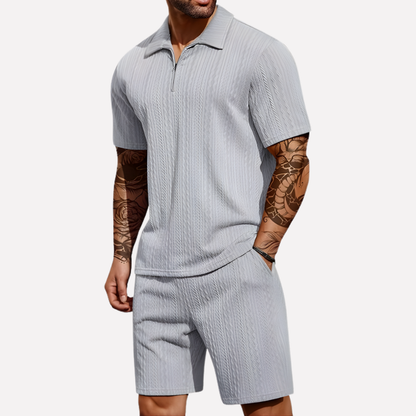 Men's Relaxed Textured Quarter-Zip Set