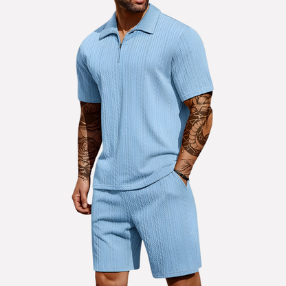 Men's Relaxed Textured Quarter-Zip Set