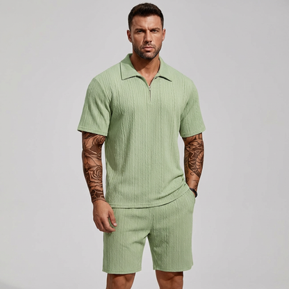 Men's Relaxed Textured Quarter-Zip Set