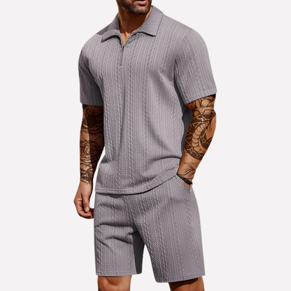 Men's Relaxed Textured Quarter-Zip Set