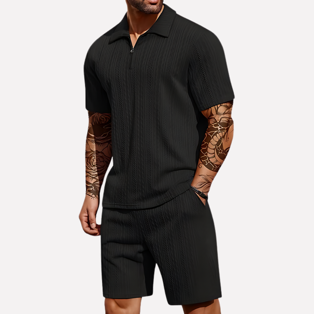 Men's Relaxed Textured Quarter-Zip Set