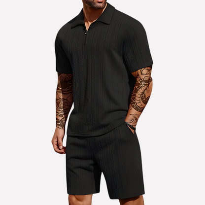 Men's Relaxed Textured Quarter-Zip Set