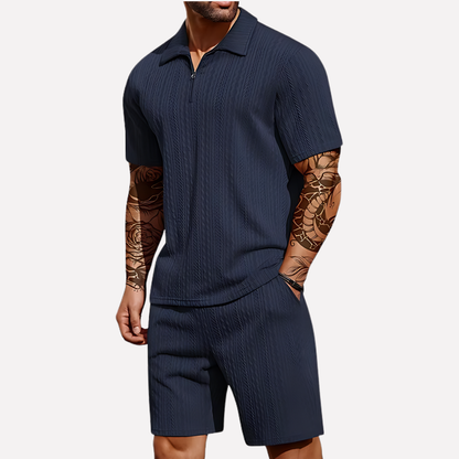 Men's Relaxed Textured Quarter-Zip Set
