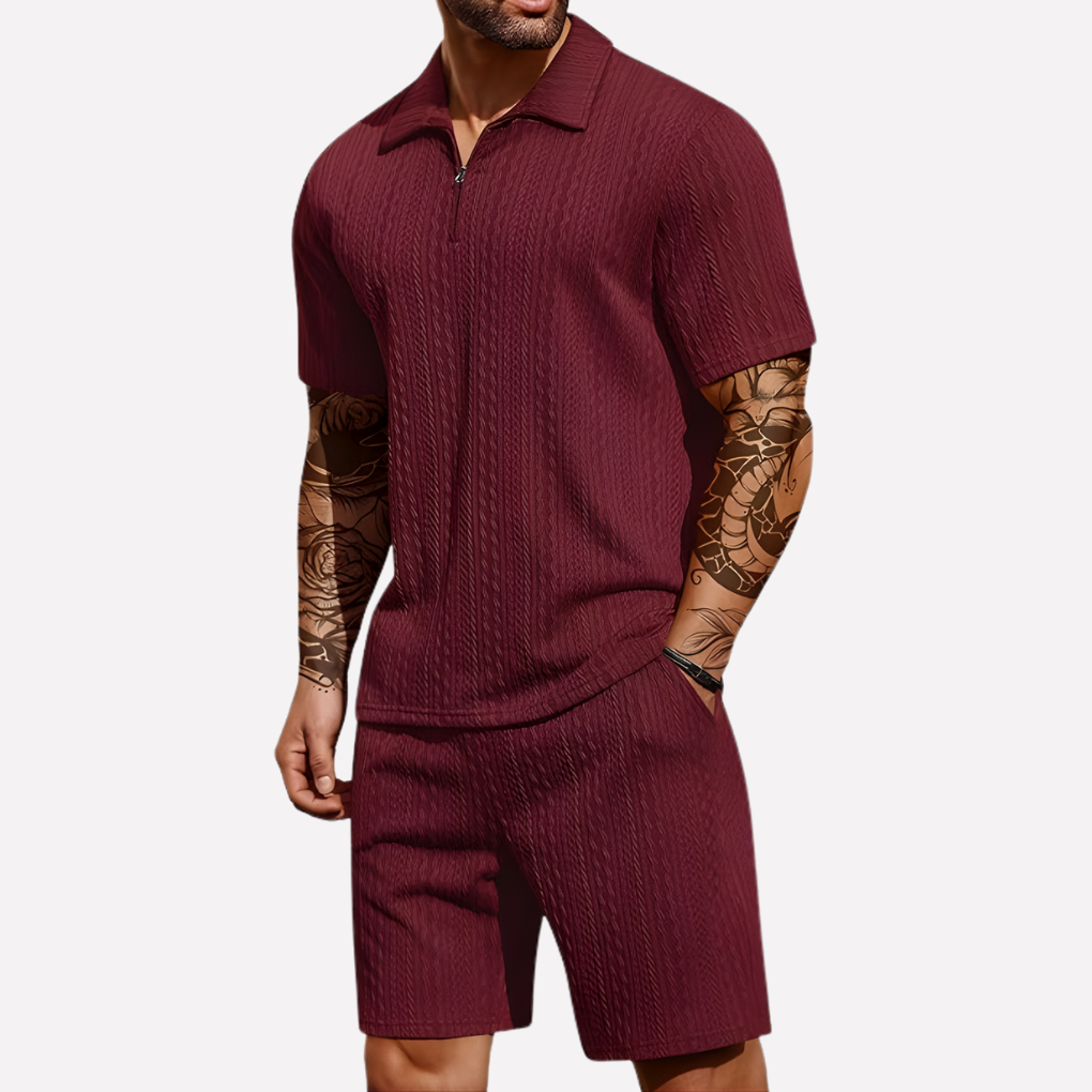 Men's Relaxed Textured Quarter-Zip Set