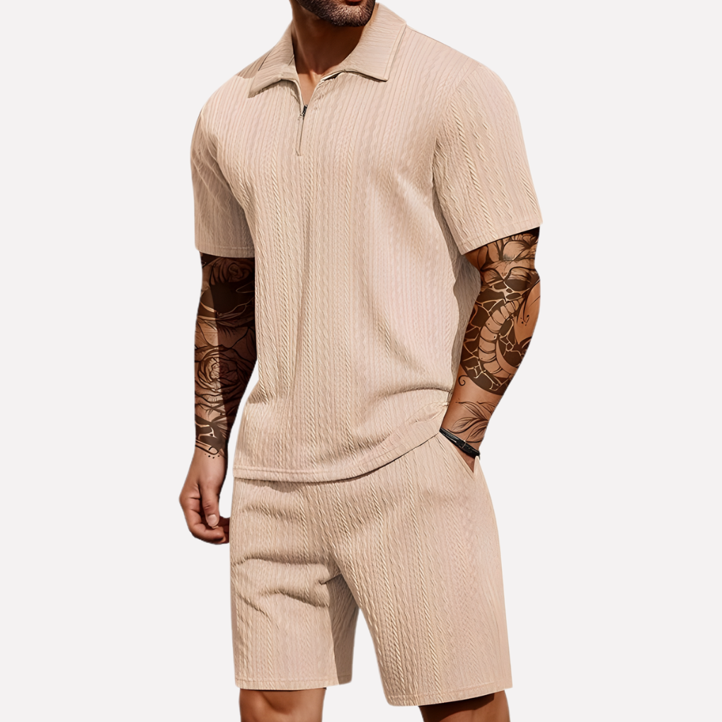 Men's Relaxed Textured Quarter-Zip Set