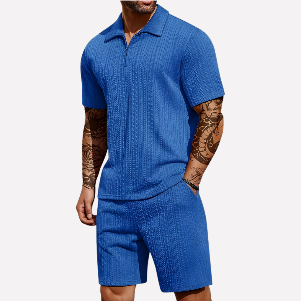 Men's Relaxed Textured Quarter-Zip Set