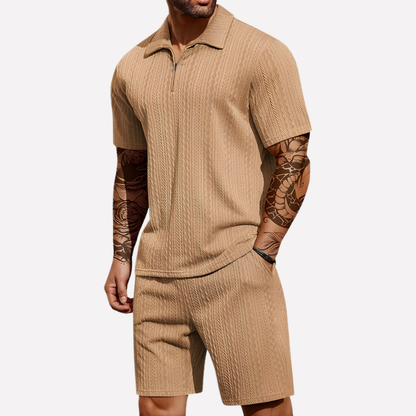 Men's Relaxed Textured Quarter-Zip Set