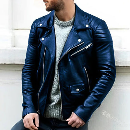 Men's Quilted Genuine Leather Biker Jacket