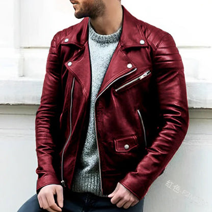Men's Quilted Genuine Leather Biker Jacket